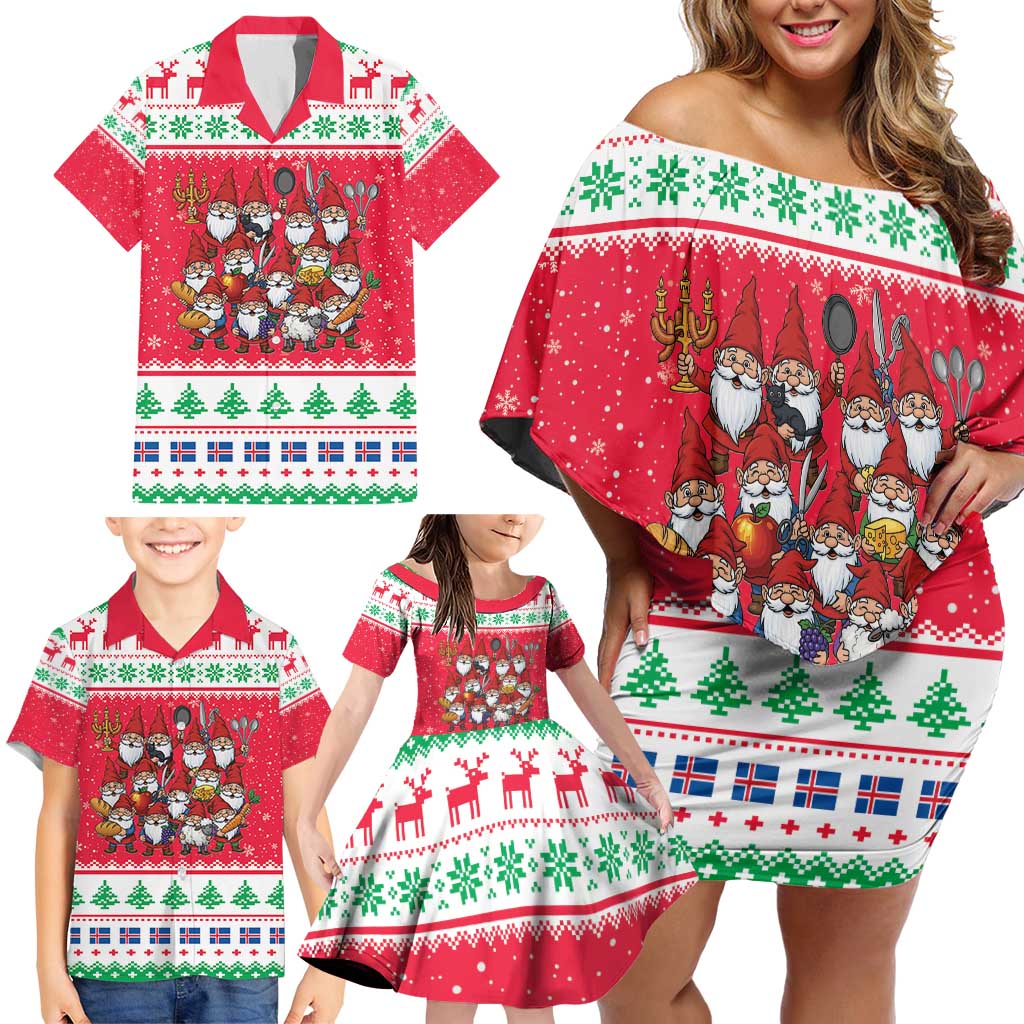 Iceland Christmas Family Matching Off Shoulder Short Dress and Hawaiian Shirt Icelandic Yule Lads LT19