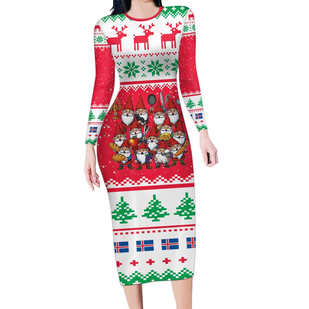 Iceland Christmas Long Sleeve Bodycon Dress Icelandic Yule Lads LT19