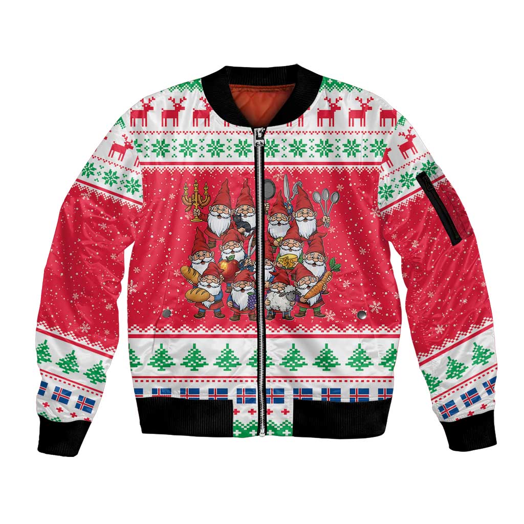 Iceland Christmas Sleeve Zip Bomber Jacket Icelandic Yule Lads LT19
