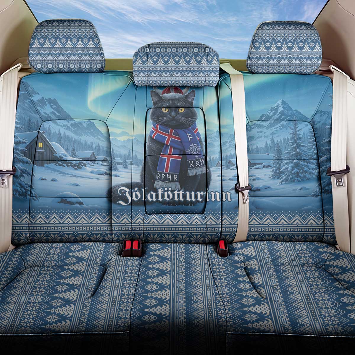 Iceland Christmas Back Car Seat Cover Icelandic Yule Cat - Wonder Print Shop