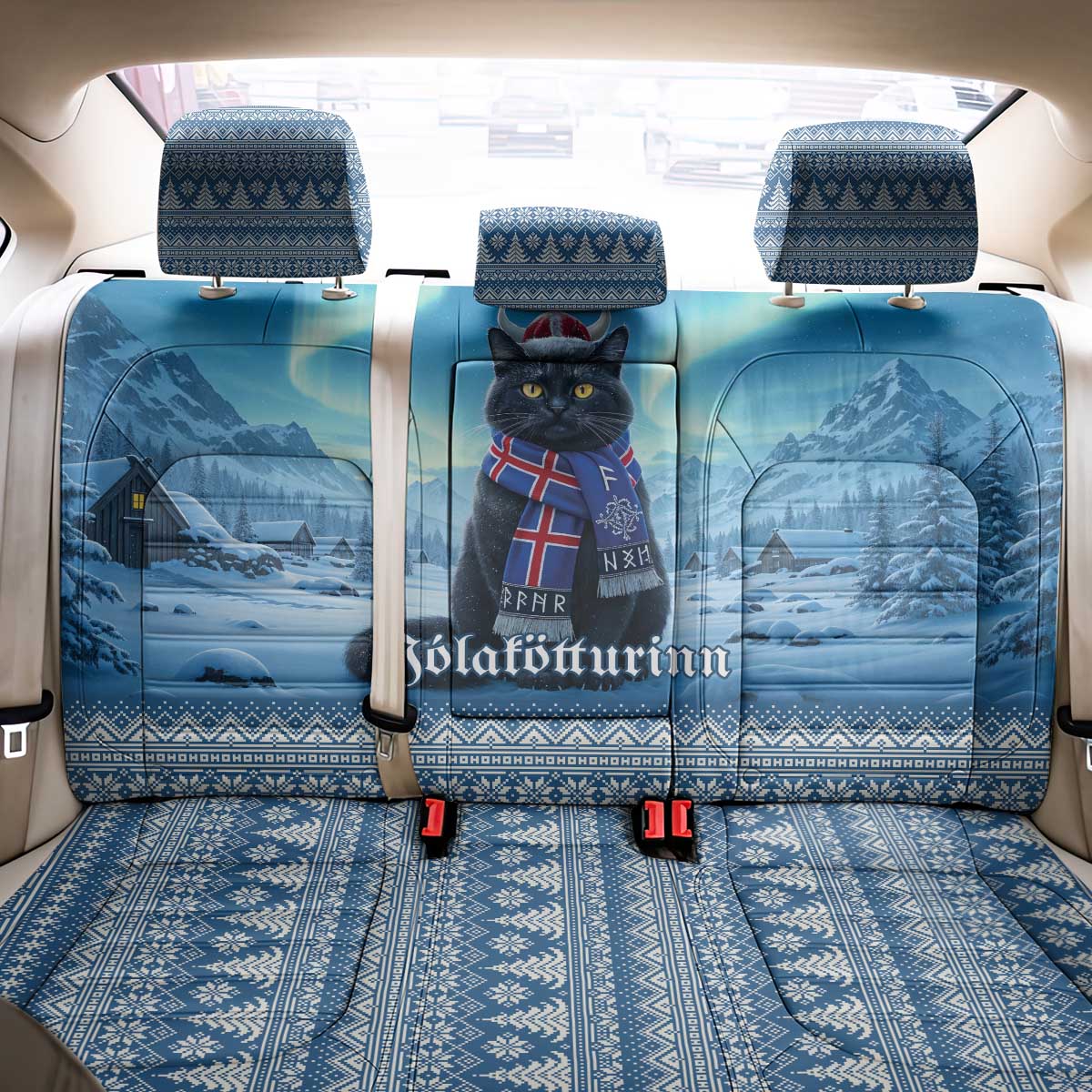 Iceland Christmas Back Car Seat Cover Icelandic Yule Cat - Wonder Print Shop