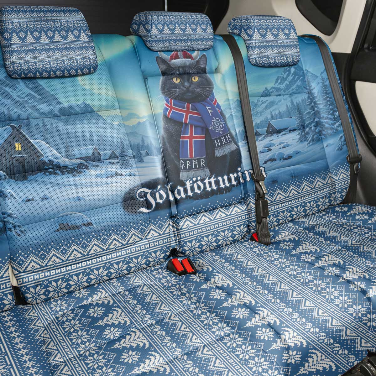 Iceland Christmas Back Car Seat Cover Icelandic Yule Cat - Wonder Print Shop