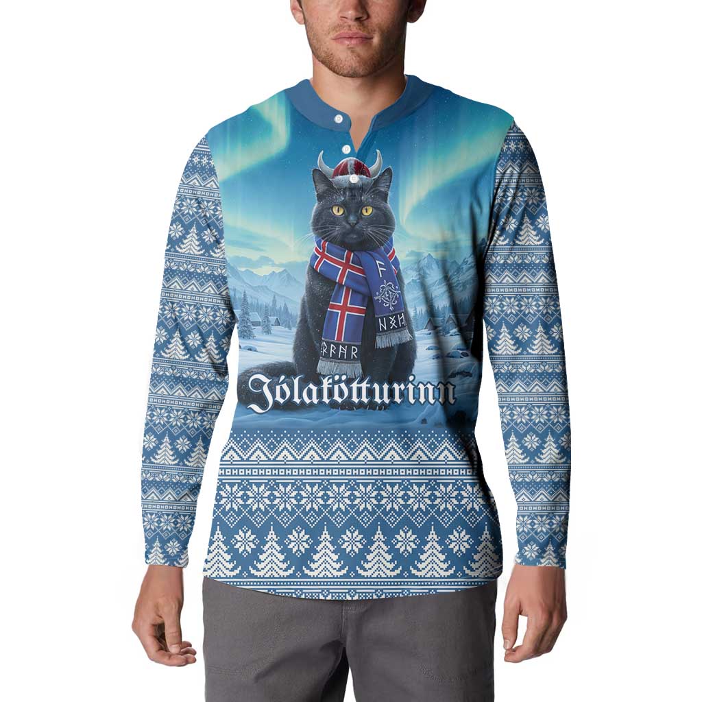 Iceland Christmas Button Sweatshirt Icelandic Yule Cat LT19