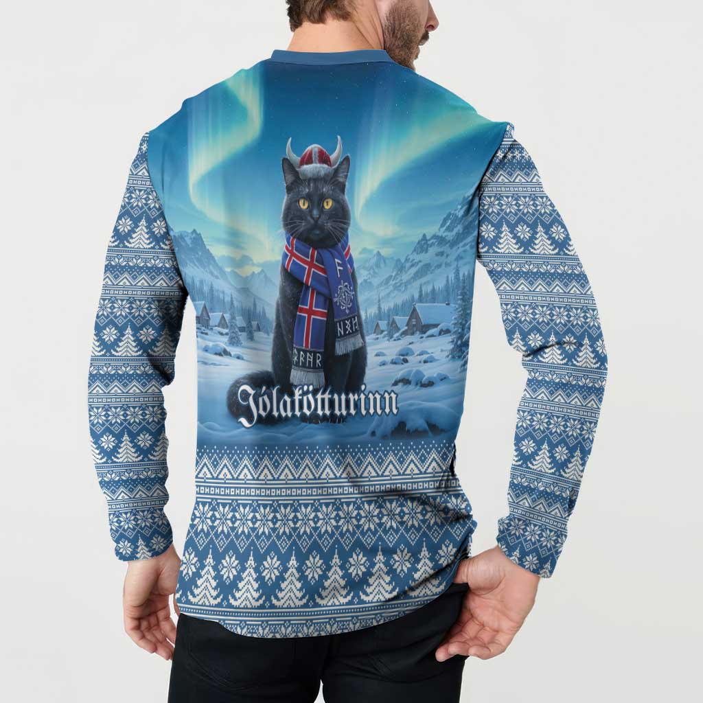 Iceland Christmas Button Sweatshirt Icelandic Yule Cat LT19