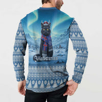 Iceland Christmas Button Sweatshirt Icelandic Yule Cat LT19