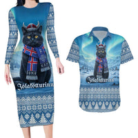 Iceland Christmas Couples Matching Long Sleeve Bodycon Dress and Hawaiian Shirt Icelandic Yule Cat LT19