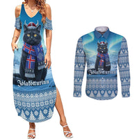 Iceland Christmas Couples Matching Summer Maxi Dress and Long Sleeve Button Shirt Icelandic Yule Cat LT19