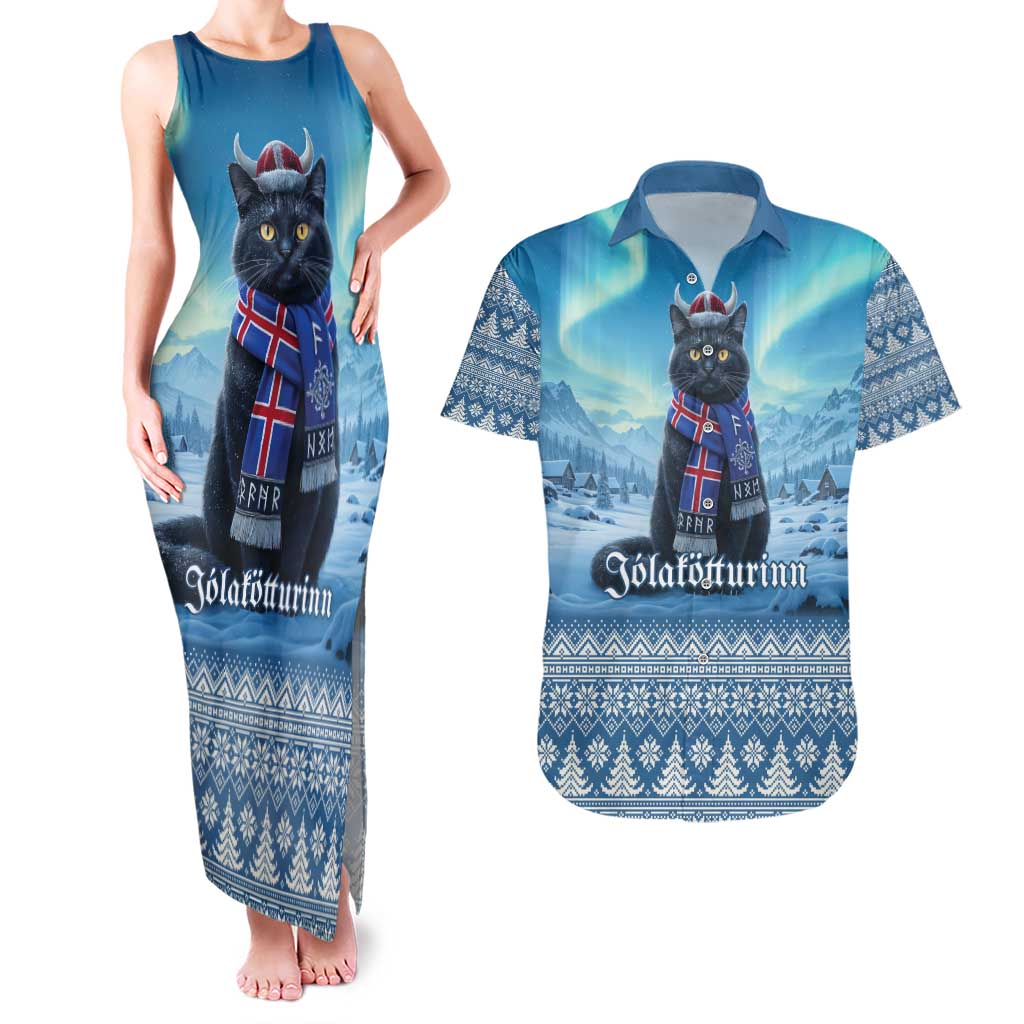 Iceland Christmas Couples Matching Tank Maxi Dress and Hawaiian Shirt Icelandic Yule Cat LT19