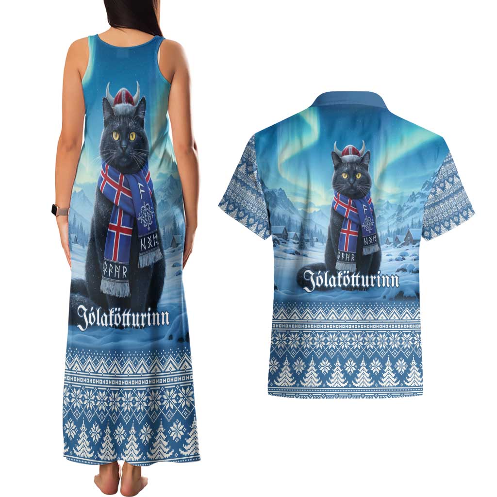 Iceland Christmas Couples Matching Tank Maxi Dress and Hawaiian Shirt Icelandic Yule Cat LT19