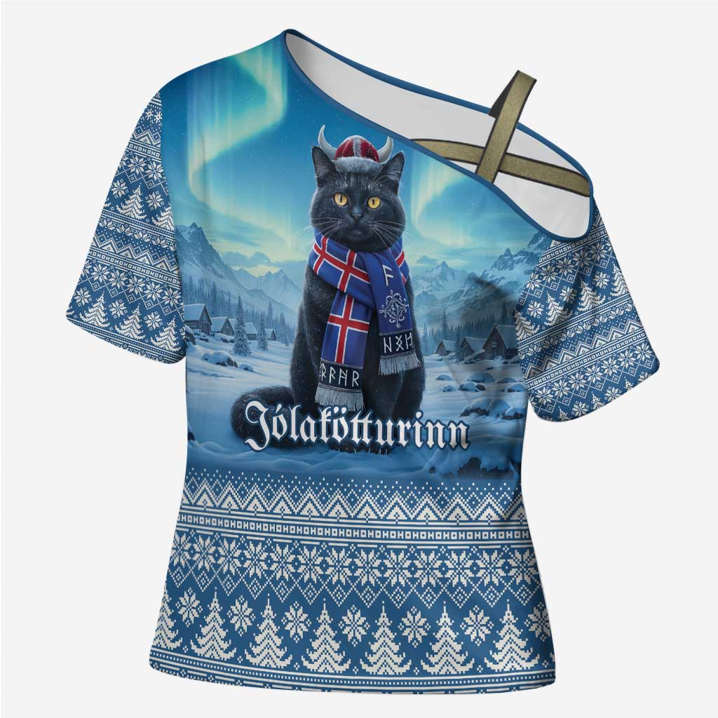 Iceland Christmas Cross Shoulder Shirt Icelandic Yule Cat LT19