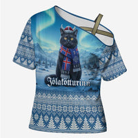 Iceland Christmas Cross Shoulder Shirt Icelandic Yule Cat LT19