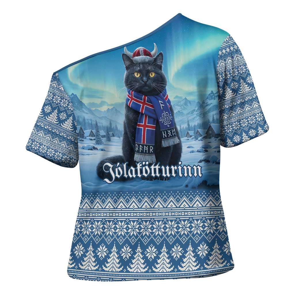 Iceland Christmas Cross Shoulder Shirt Icelandic Yule Cat LT19