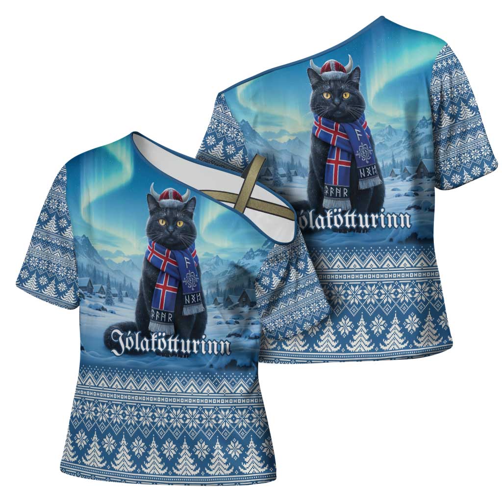 Iceland Christmas Cross Shoulder Shirt Icelandic Yule Cat LT19