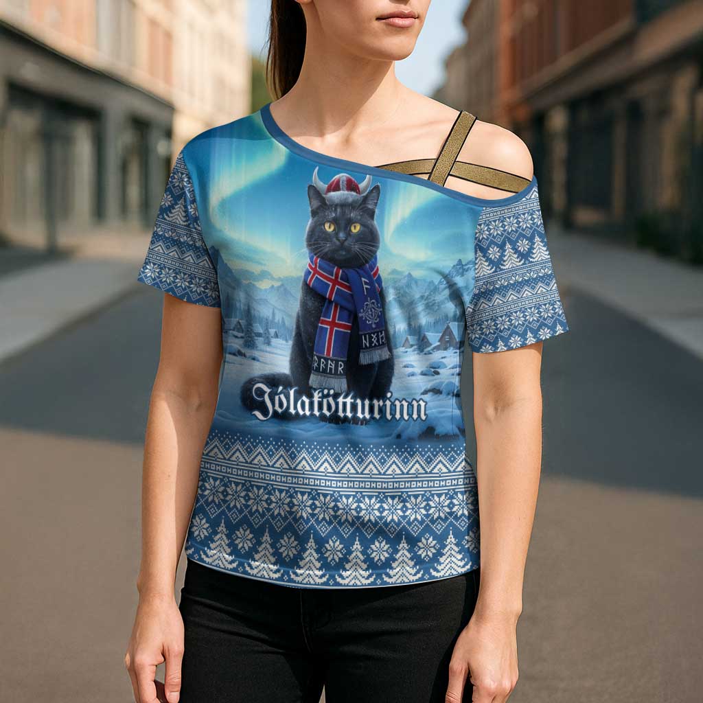 Iceland Christmas Cross Shoulder Shirt Icelandic Yule Cat LT19