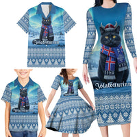 Iceland Christmas Family Matching Long Sleeve Bodycon Dress and Hawaiian Shirt Icelandic Yule Cat LT19