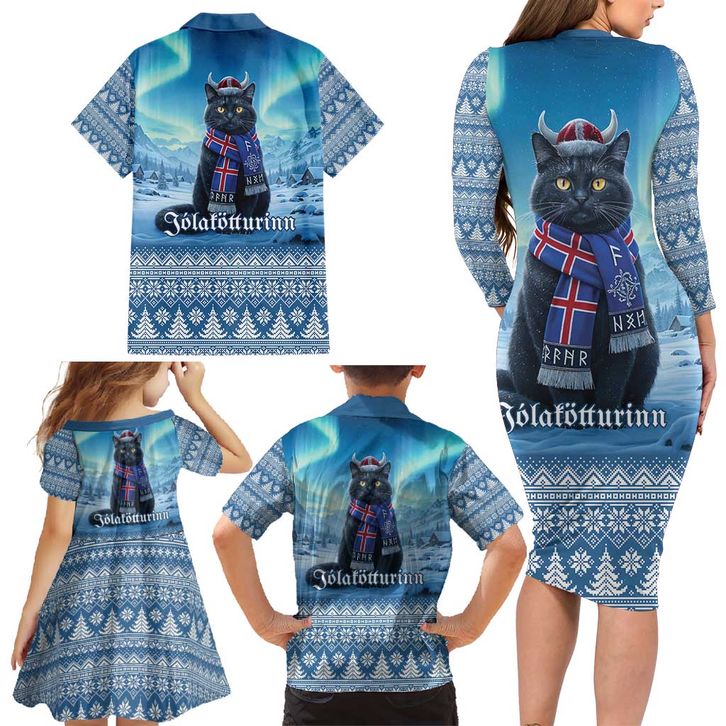 Iceland Christmas Family Matching Long Sleeve Bodycon Dress and Hawaiian Shirt Icelandic Yule Cat LT19