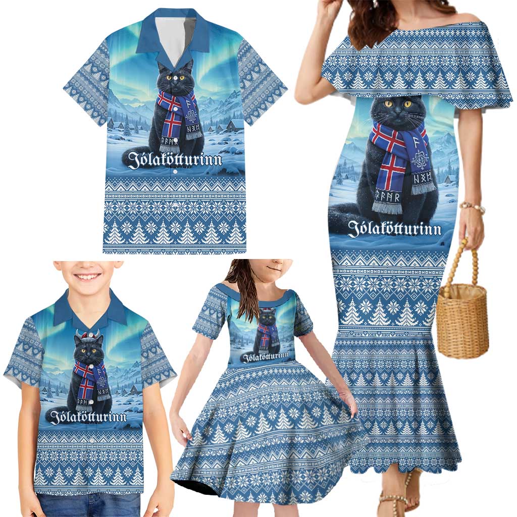 Iceland Christmas Family Matching Mermaid Dress and Hawaiian Shirt Icelandic Yule Cat LT19