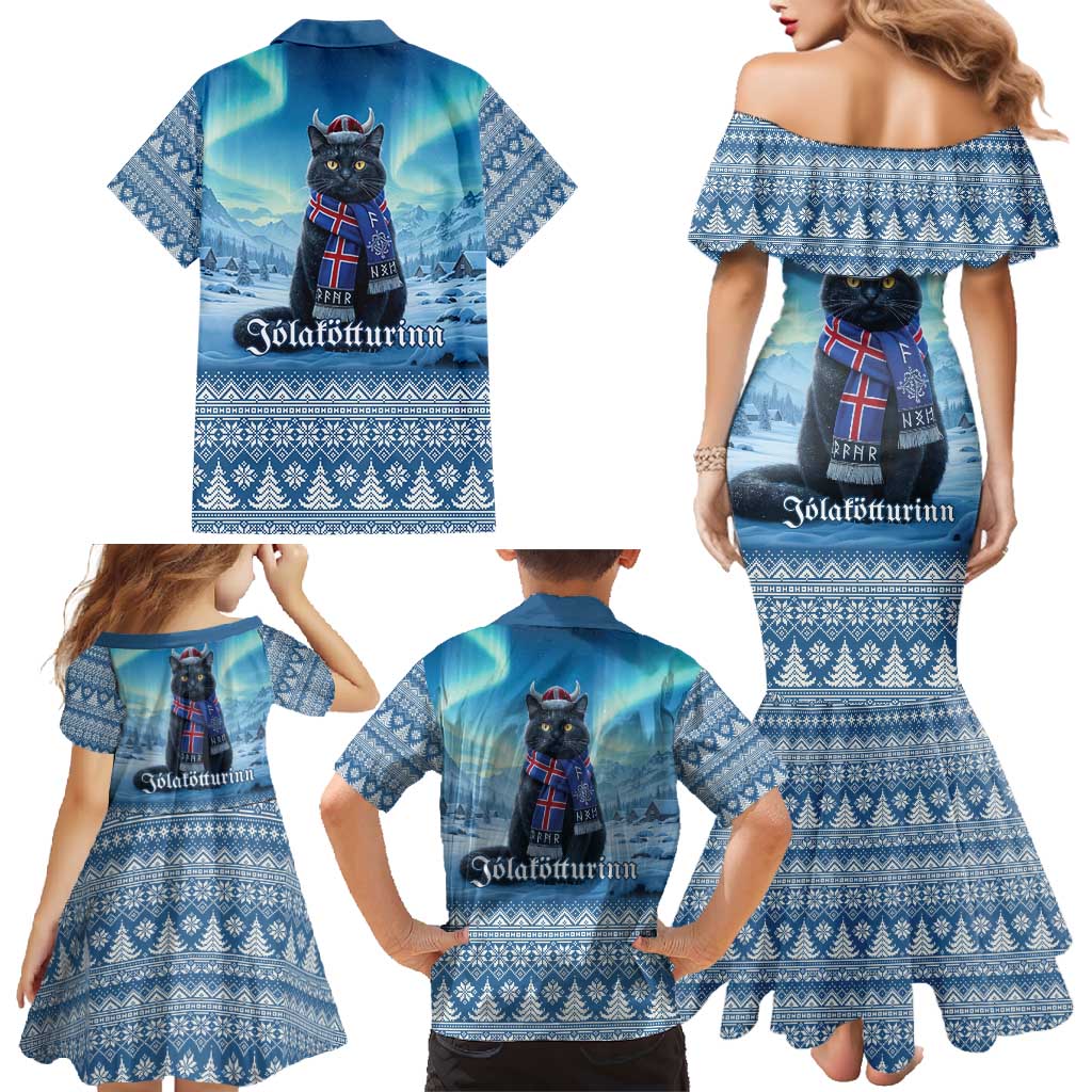 Iceland Christmas Family Matching Mermaid Dress and Hawaiian Shirt Icelandic Yule Cat LT19