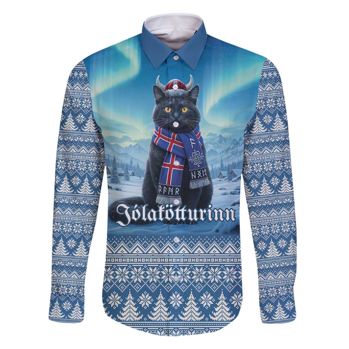 Iceland Christmas Family Matching Off The Shoulder Long Sleeve Dress and Hawaiian Shirt Icelandic Yule Cat LT19