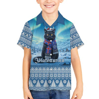 Iceland Christmas Family Matching Off The Shoulder Long Sleeve Dress and Hawaiian Shirt Icelandic Yule Cat LT19