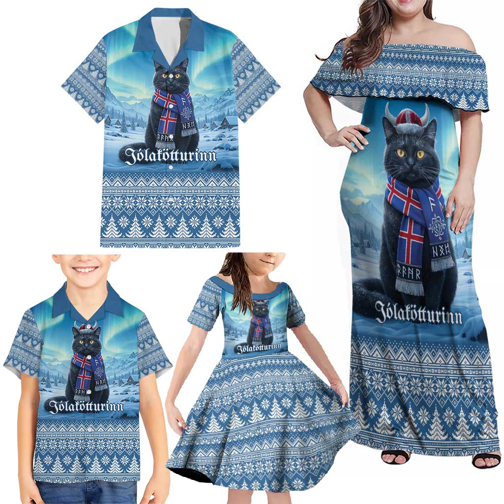 Iceland Christmas Family Matching Off Shoulder Maxi Dress and Hawaiian Shirt Icelandic Yule Cat LT19