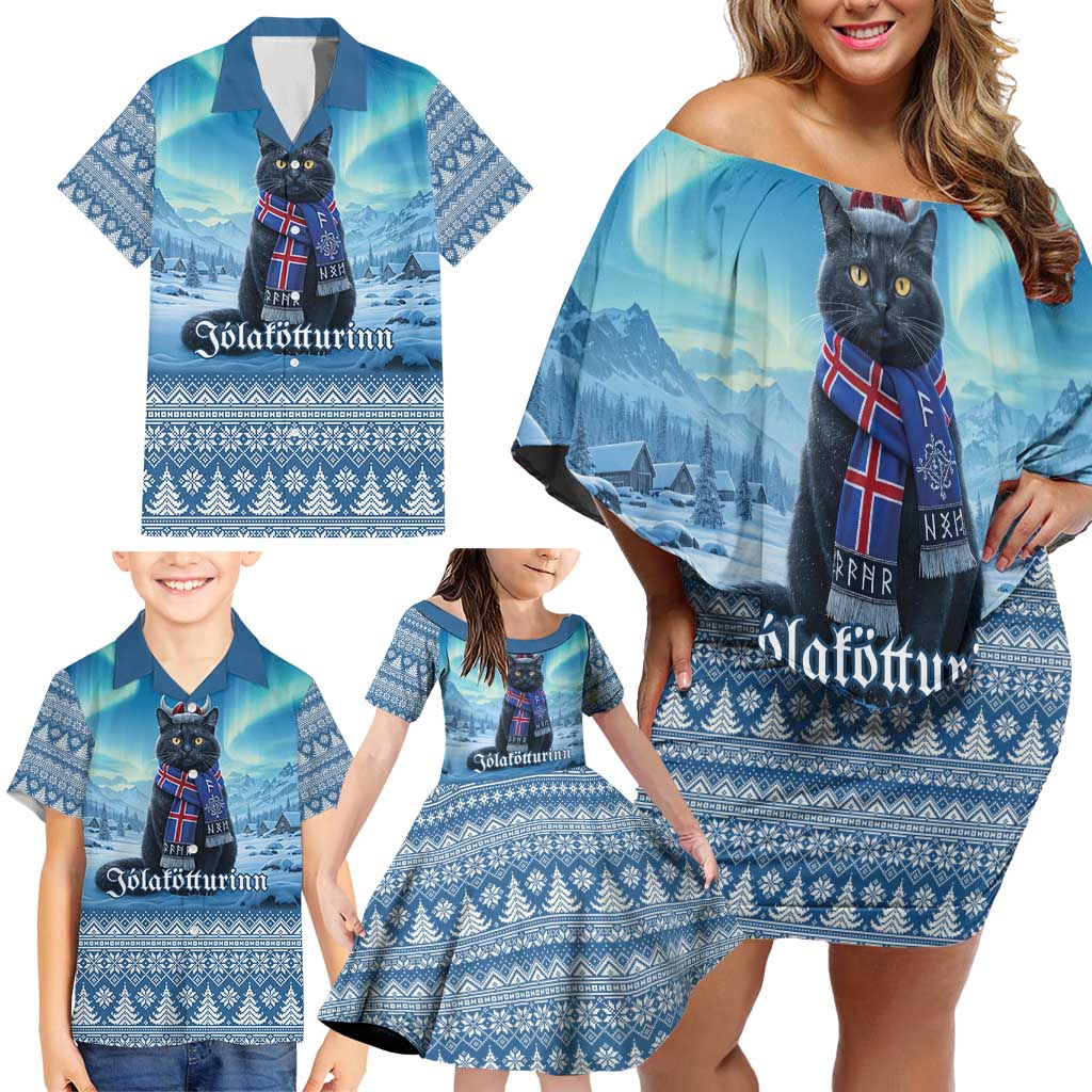 Iceland Christmas Family Matching Off Shoulder Short Dress and Hawaiian Shirt Icelandic Yule Cat LT19
