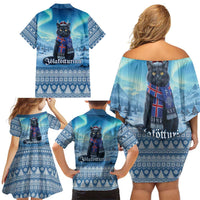 Iceland Christmas Family Matching Off Shoulder Short Dress and Hawaiian Shirt Icelandic Yule Cat LT19