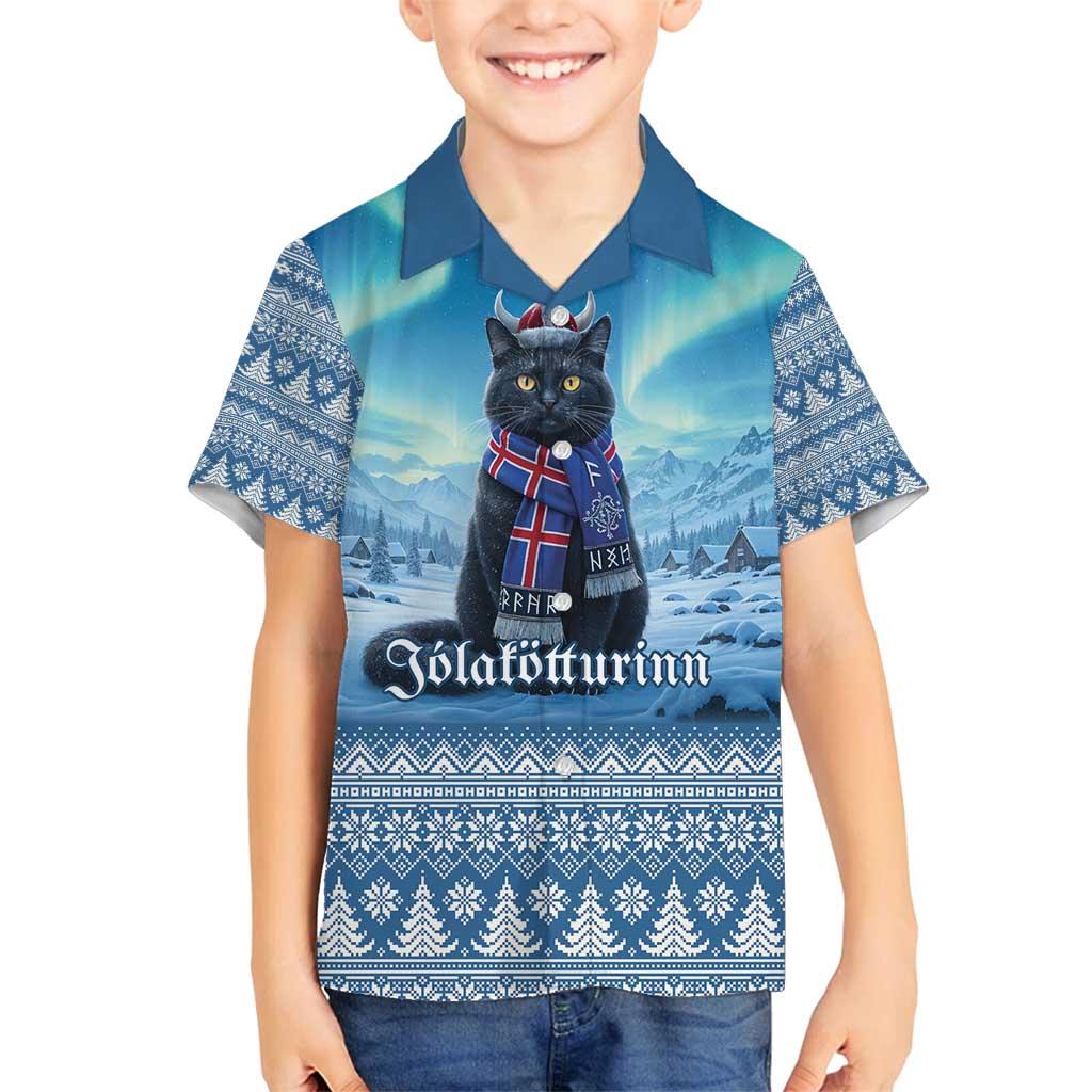 Iceland Christmas Family Matching Off Shoulder Short Dress and Hawaiian Shirt Icelandic Yule Cat LT19
