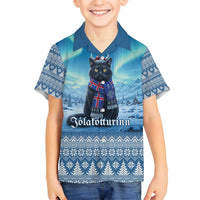 Iceland Christmas Family Matching Off Shoulder Short Dress and Hawaiian Shirt Icelandic Yule Cat LT19