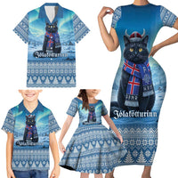 Iceland Christmas Family Matching Short Sleeve Bodycon Dress and Hawaiian Shirt Icelandic Yule Cat LT19