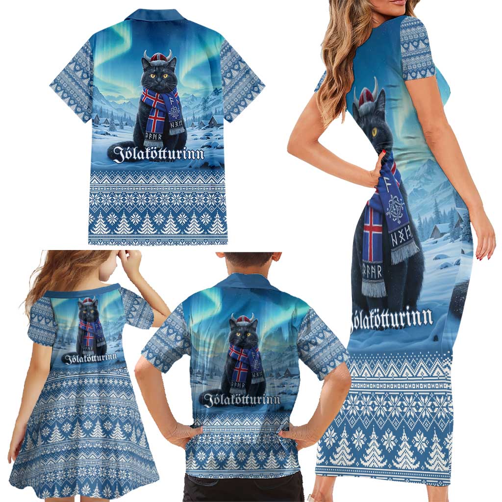 Iceland Christmas Family Matching Short Sleeve Bodycon Dress and Hawaiian Shirt Icelandic Yule Cat LT19