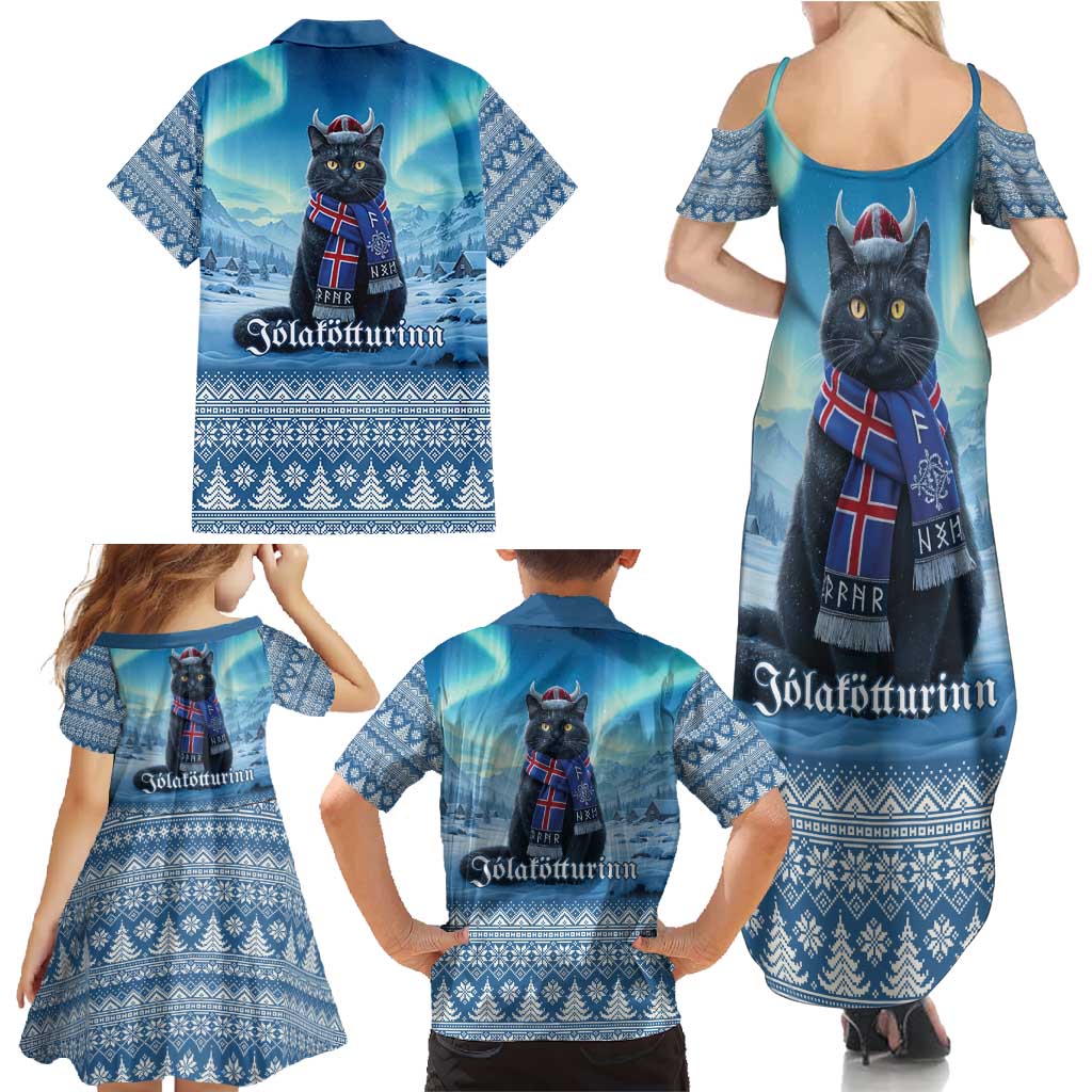 Iceland Christmas Family Matching Summer Maxi Dress and Hawaiian Shirt Icelandic Yule Cat LT19