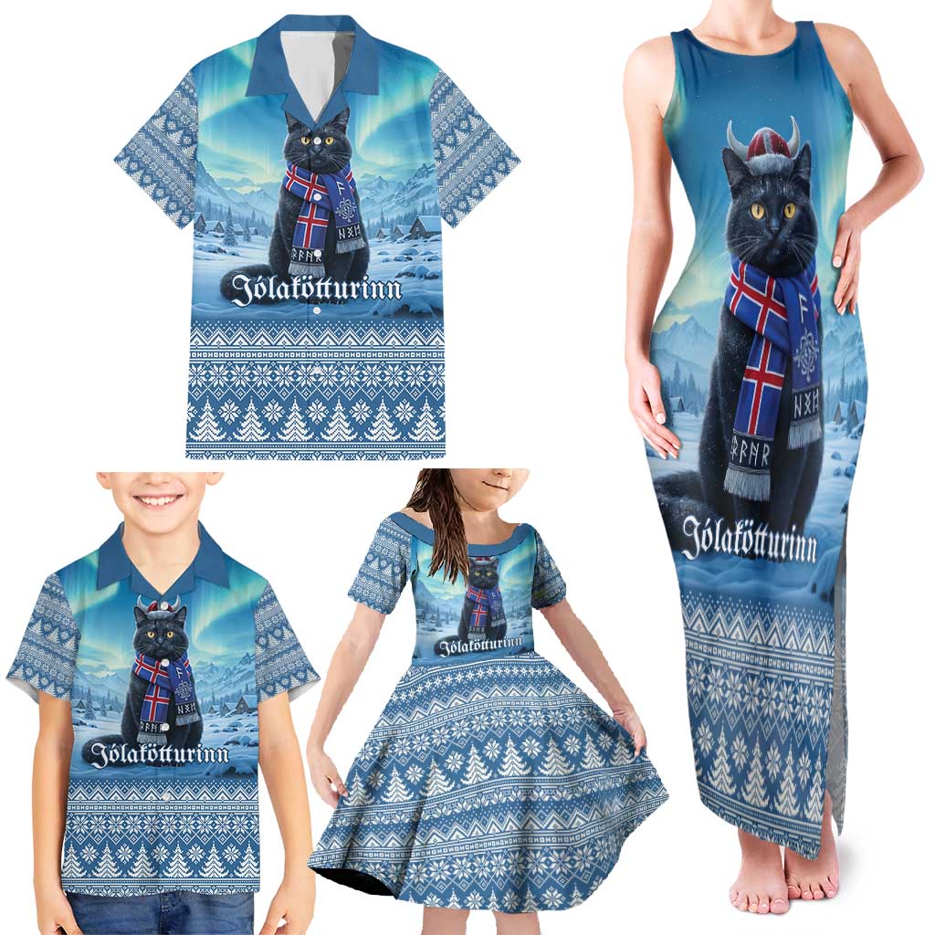 Iceland Christmas Family Matching Tank Maxi Dress and Hawaiian Shirt Icelandic Yule Cat LT19