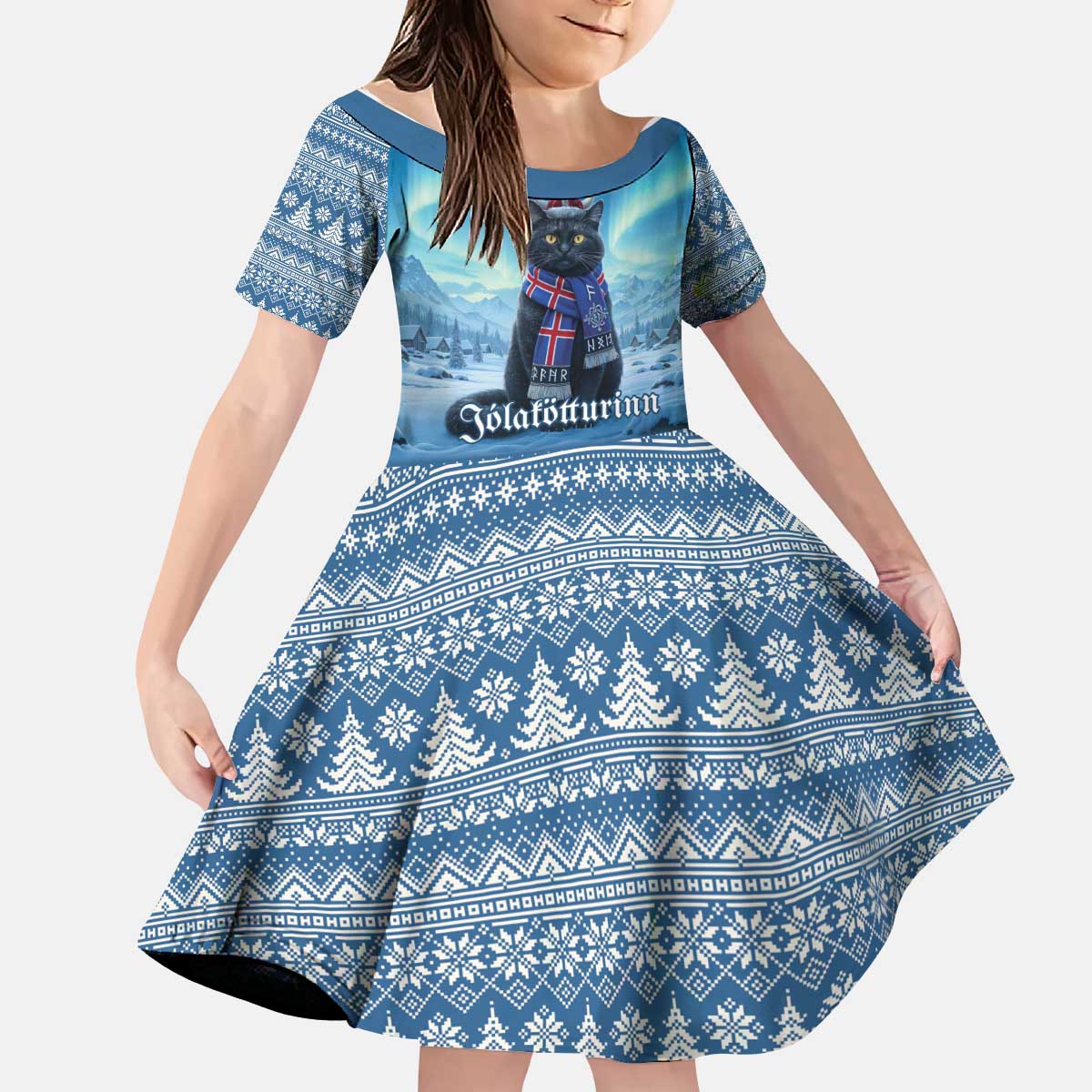 Iceland Christmas Kid Short Sleeve Dress Icelandic Yule Cat LT19