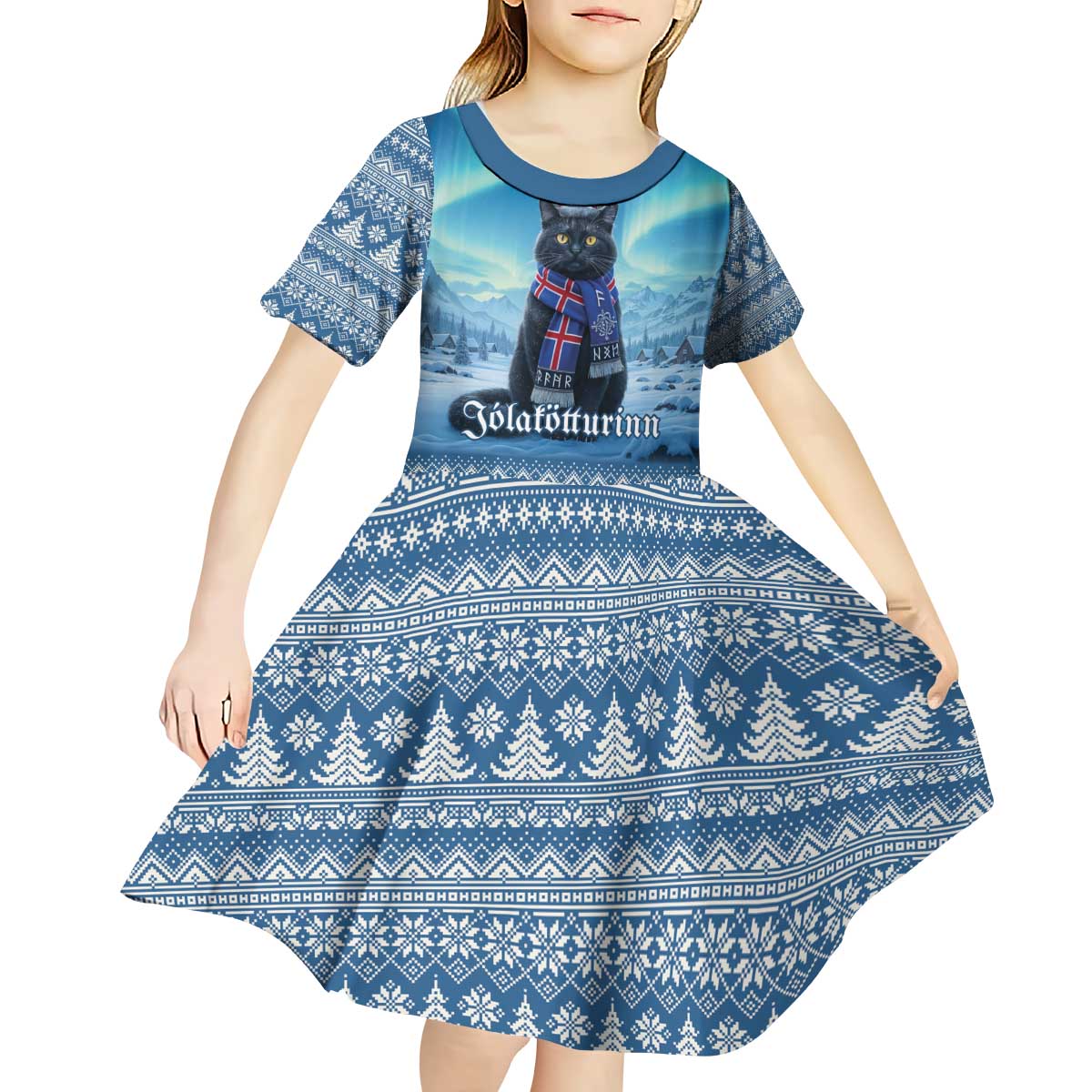 Iceland Christmas Kid Short Sleeve Dress Icelandic Yule Cat LT19