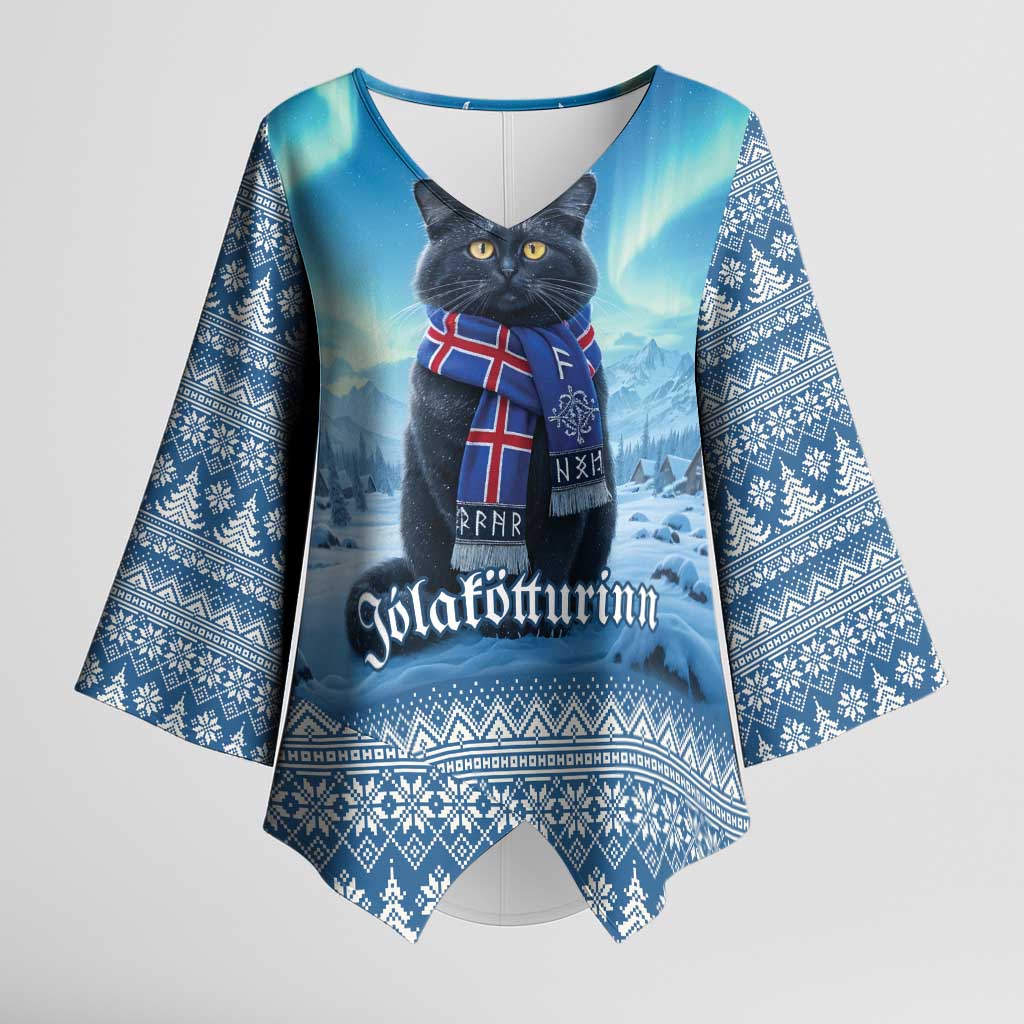 Iceland Christmas Kimono Sleeve Blouse Icelandic Yule Cat LT19