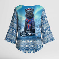 Iceland Christmas Kimono Sleeve Blouse Icelandic Yule Cat LT19