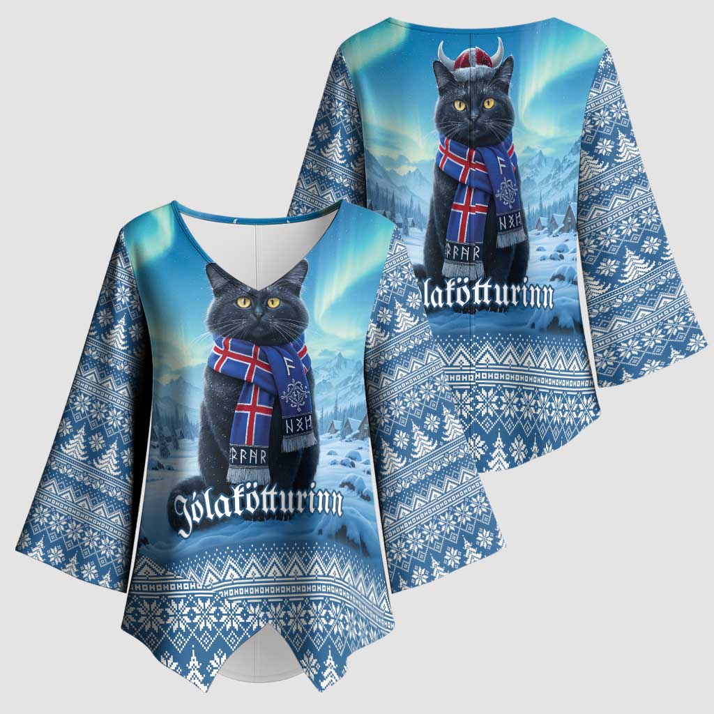 Iceland Christmas Kimono Sleeve Blouse Icelandic Yule Cat LT19