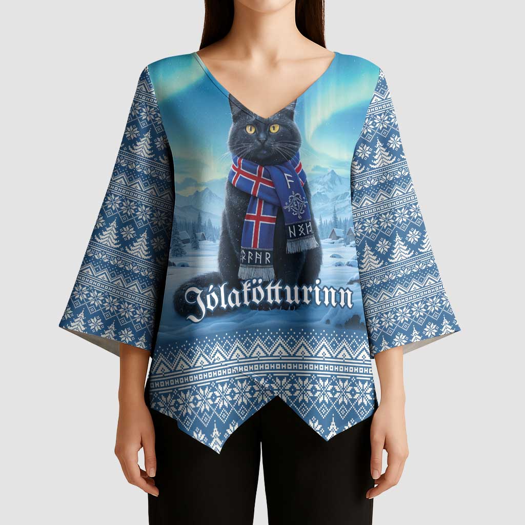 Iceland Christmas Kimono Sleeve Blouse Icelandic Yule Cat LT19