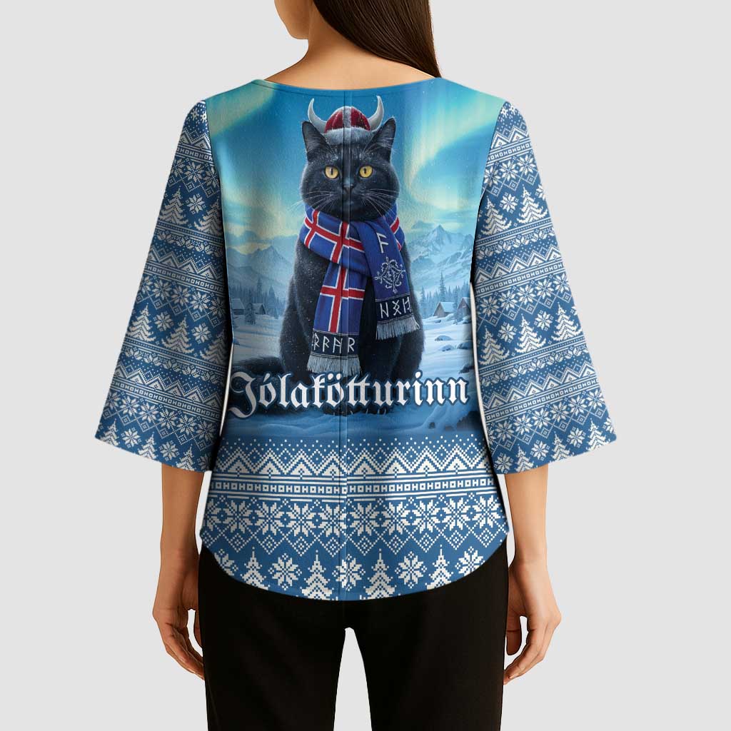 Iceland Christmas Kimono Sleeve Blouse Icelandic Yule Cat LT19