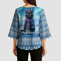 Iceland Christmas Kimono Sleeve Blouse Icelandic Yule Cat LT19