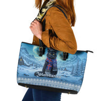 Iceland Christmas Leather Tote Bag Icelandic Yule Cat - Wonder Print Shop