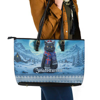 Iceland Christmas Leather Tote Bag Icelandic Yule Cat - Wonder Print Shop