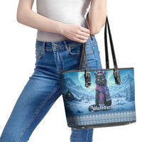 Iceland Christmas Leather Tote Bag Icelandic Yule Cat - Wonder Print Shop