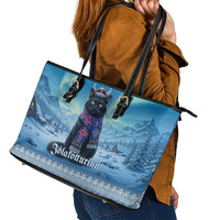 Iceland Christmas Leather Tote Bag Icelandic Yule Cat - Wonder Print Shop