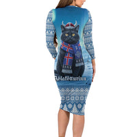 Iceland Christmas Long Sleeve Bodycon Dress Icelandic Yule Cat LT19