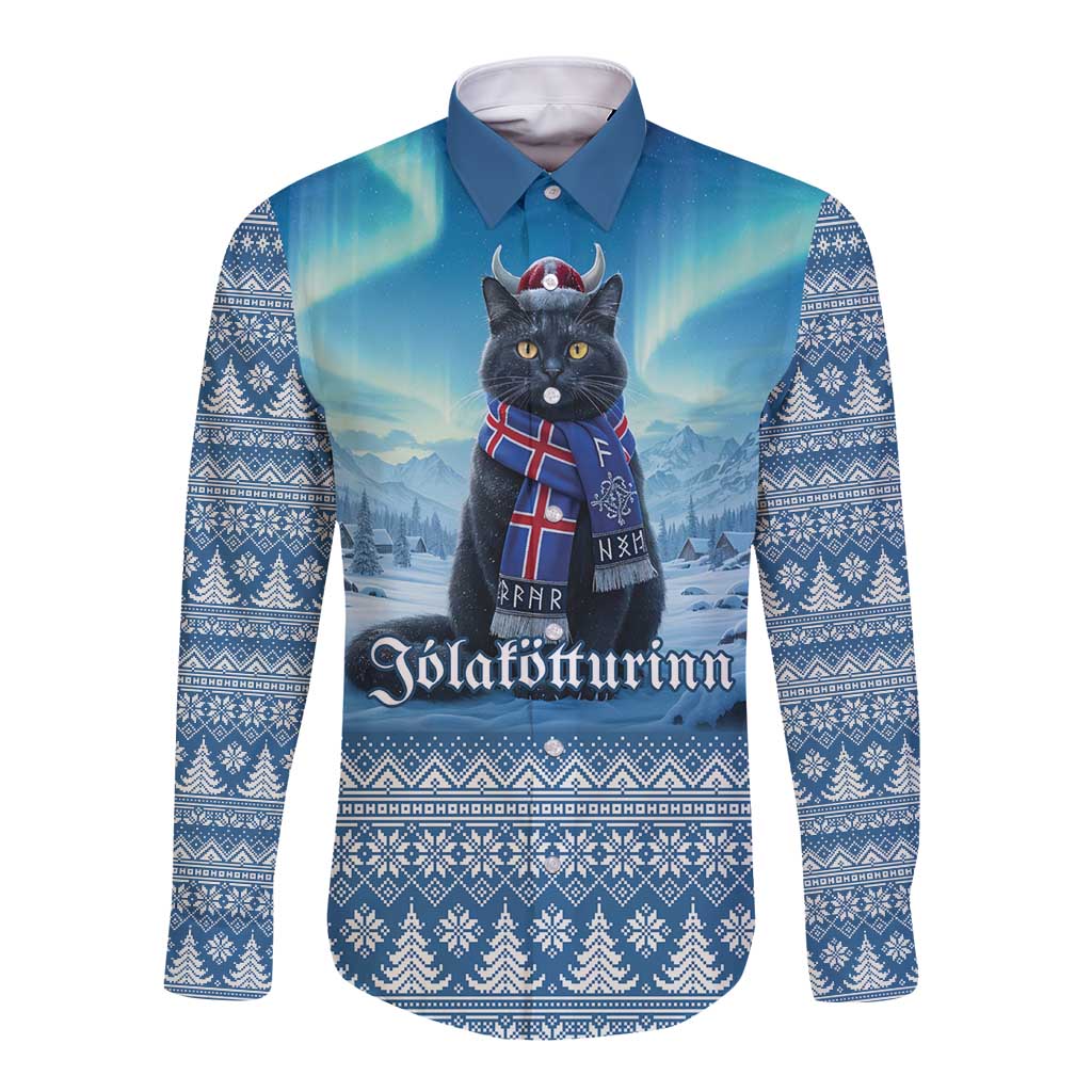 Iceland Christmas Long Sleeve Button Shirt Icelandic Yule Cat LT19