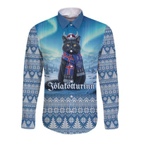 Iceland Christmas Long Sleeve Button Shirt Icelandic Yule Cat LT19