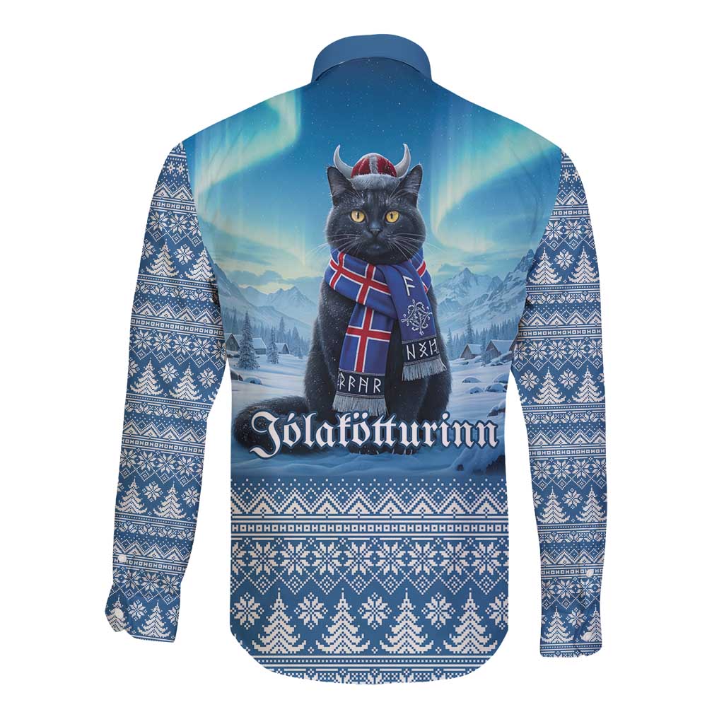 Iceland Christmas Long Sleeve Button Shirt Icelandic Yule Cat LT19