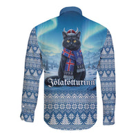 Iceland Christmas Long Sleeve Button Shirt Icelandic Yule Cat LT19